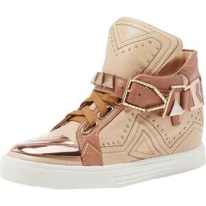 Awesome Tan Multi-Color Mirror Toe Studded Lace Up Sneakers Size 7.5M